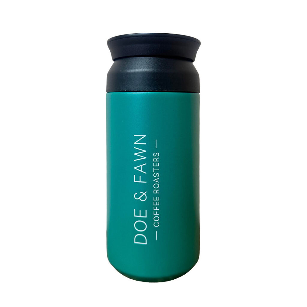 Teal Doe & Fawn Coffee Roasters travel mug
