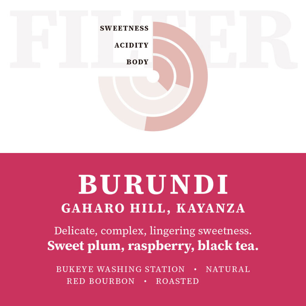 Burundi Gaharo Hill Kayanza filter coffee tasting card
