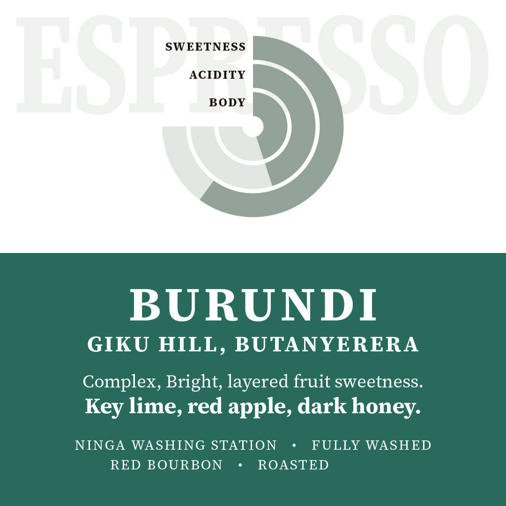 Burundi espresso coffee bag label with flavour chart